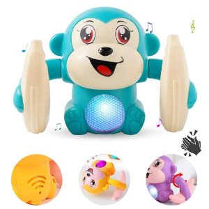 Wembley Dancing Monkey Musical Toy for Kids Baby Spinning Rolling Doll Tumble Toy with Voice Control Musical Light and Sound Effects with Sensor - ISI Mark